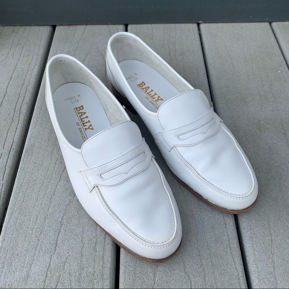 Bally of Switzerland White Leather Loafers Men's Size 10W Authentic